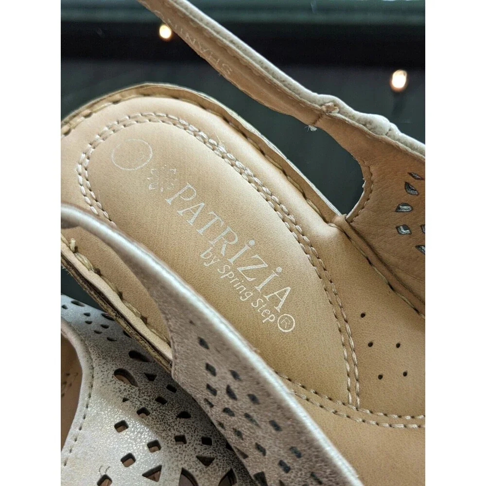 Patrizia Spring Step Womens Sz 39 (8.5) Shaninioqua Gold Peep Toe Wedge Sandal
